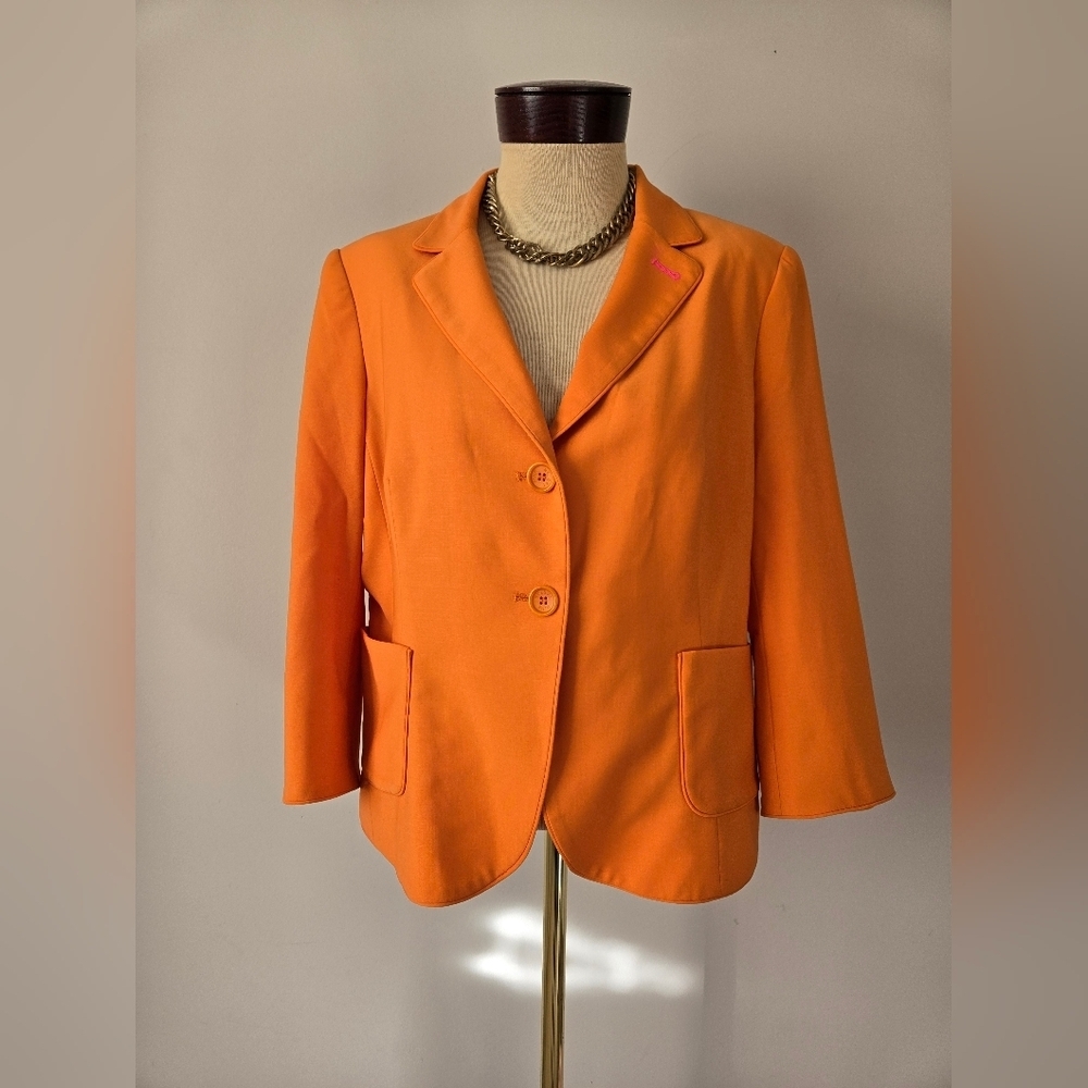 PINK TARTAN Orange Wool Blazer. Size 12